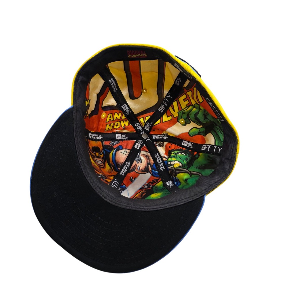 Marvel Comics Wolverine vs Hulk VS New‎ Era 59FIFTY Fitted Hat Yellow Blue 7 1/2 - Picture 5 of 6